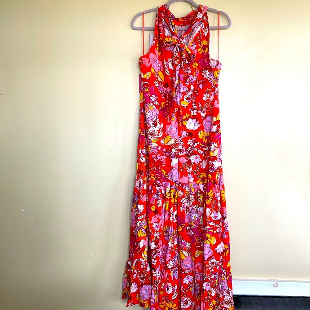Vince Camuto Red Floral Maxi Dress with Pink & Yellow Accents - Picture 2 of 9
